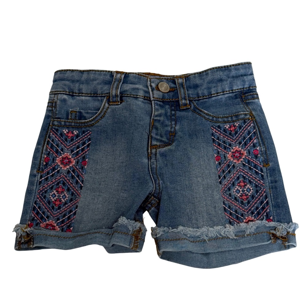 Falls Creek Kids Girls 24M Blue Denim Embroidered Cutoff Shorts Adjustable Waist